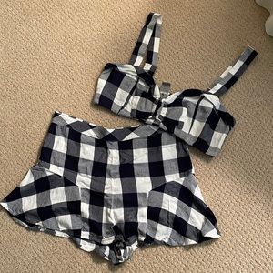 Aerie navy blue gingham shorts and bra top lounge set
